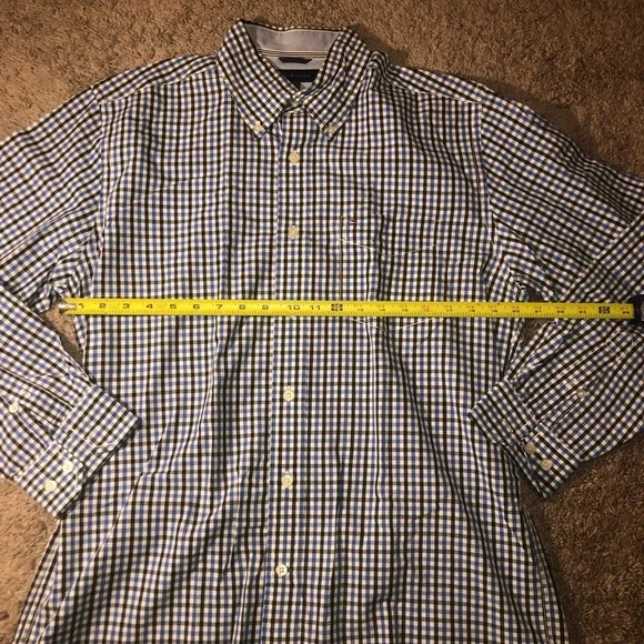 🤑SOLD🤑Tommy Hilfiger Mens Size Medium Button Down Black Blue Work Dress Shirt - Picture 9 of 15